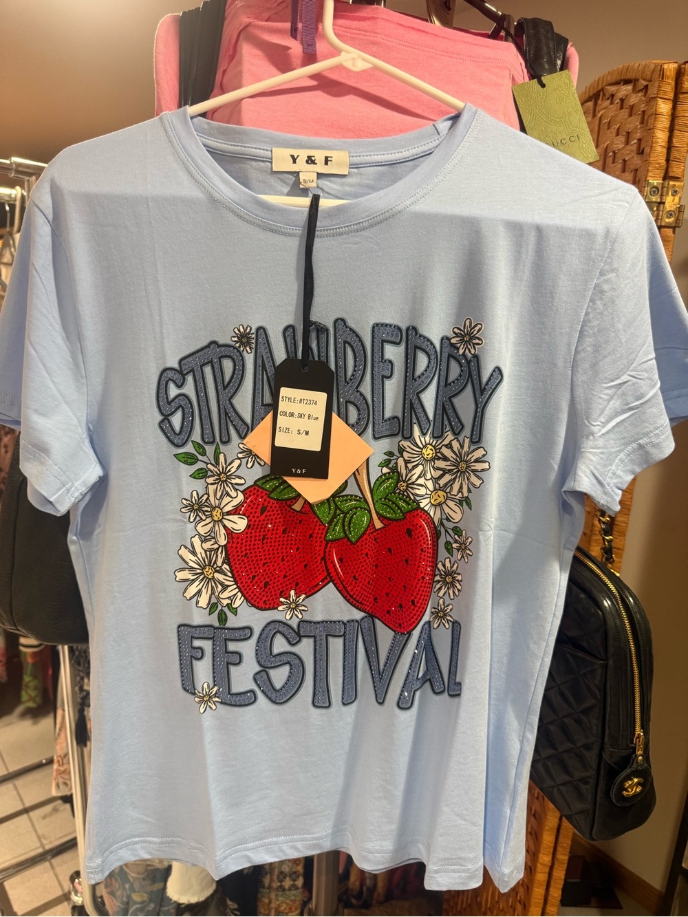 NWT! Buy it Now "Strawberry Festival" Rhinestone Graphic Tee Soft